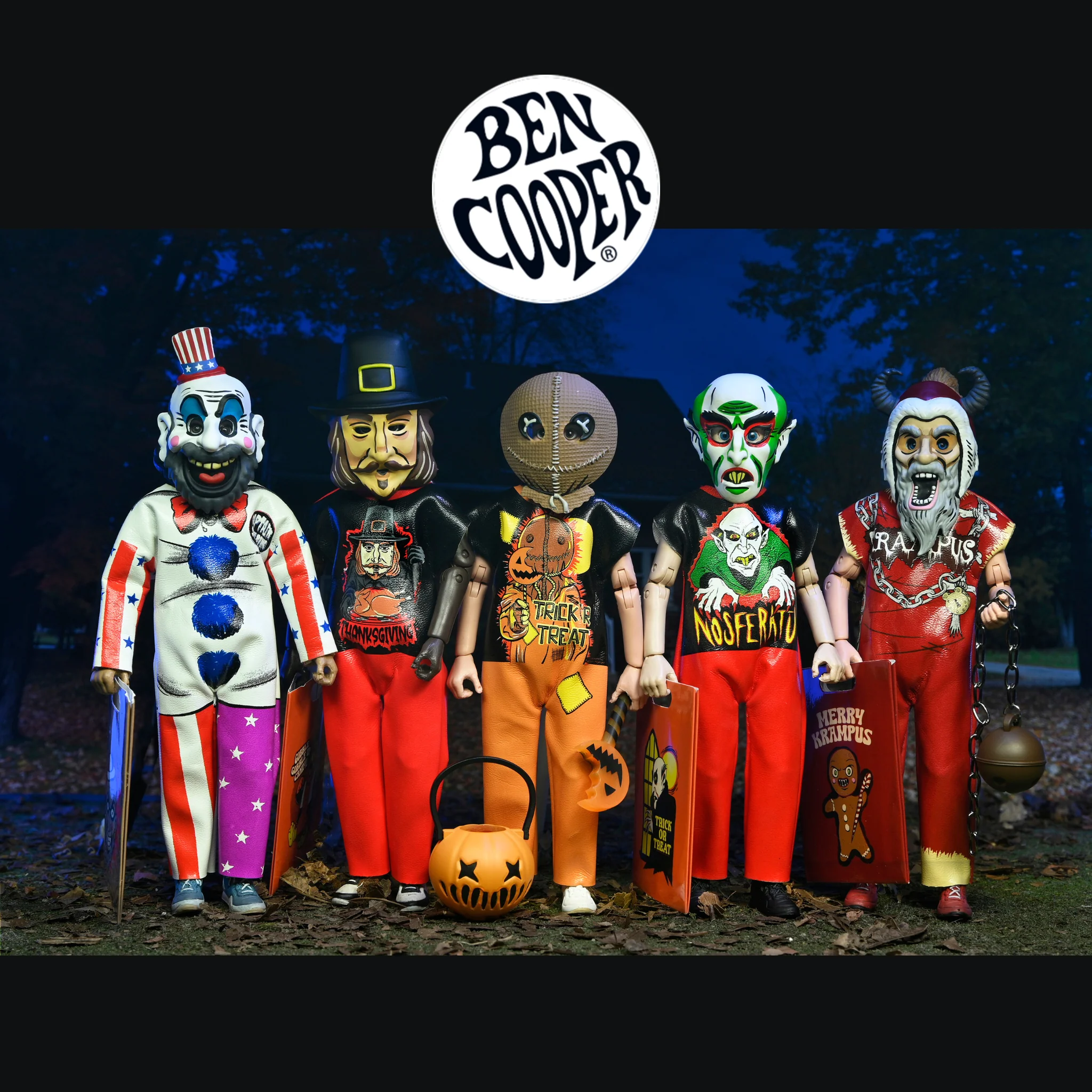 Ben Cooper Costume Kids Collection – Series 4 Bundle Costumed Action Figures (Count Orlok, Captain Spaulding, Trick 'r Treat Sam, John Carver, Krampus)