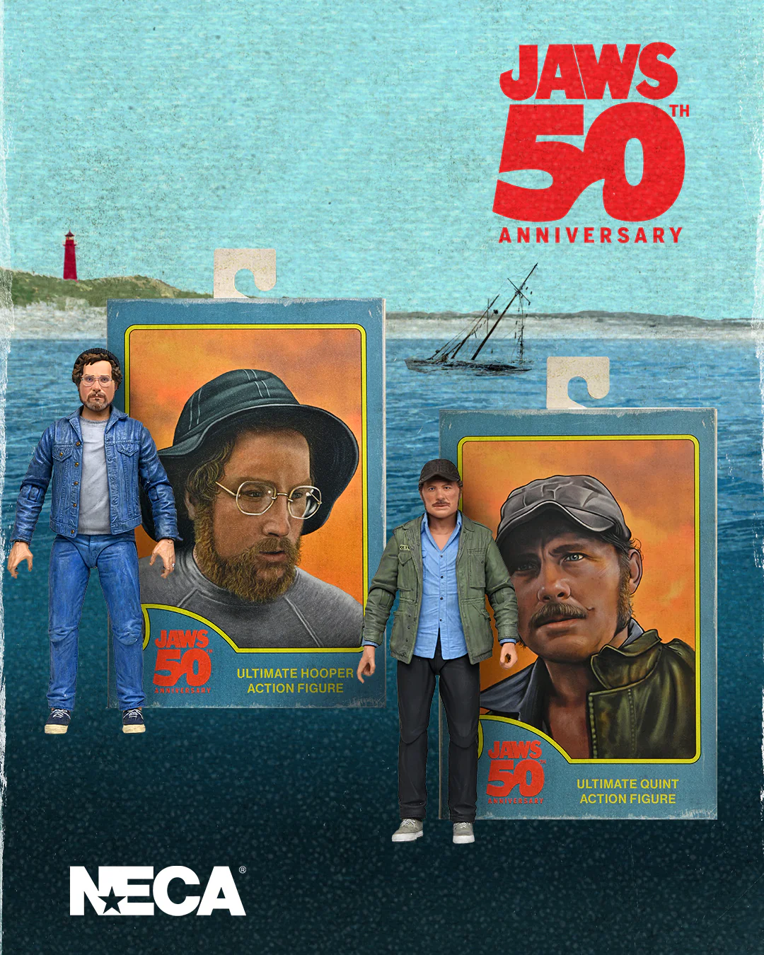 Jaws - 50th Anniversary Ultimate Matt Hooper (Amity Arrival) and Sam Quint 7” Scale Action Figure Bundle