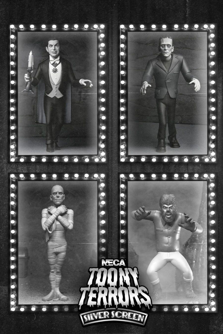 Universal Monsters - Toony Terrors Silver Screen Edition (Series 10) 6” Scale Action Figure Bundle (Dracula, Frankenstein, Mummy & Wolfman)